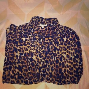 Express Leopard Print Sheer Portofino Blouse